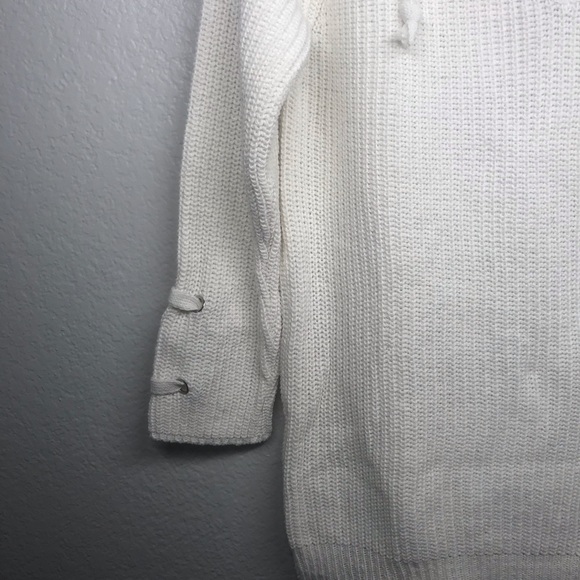 Cream Lace Up Rib Oversized Knit Sweater - Picture 7 of 11